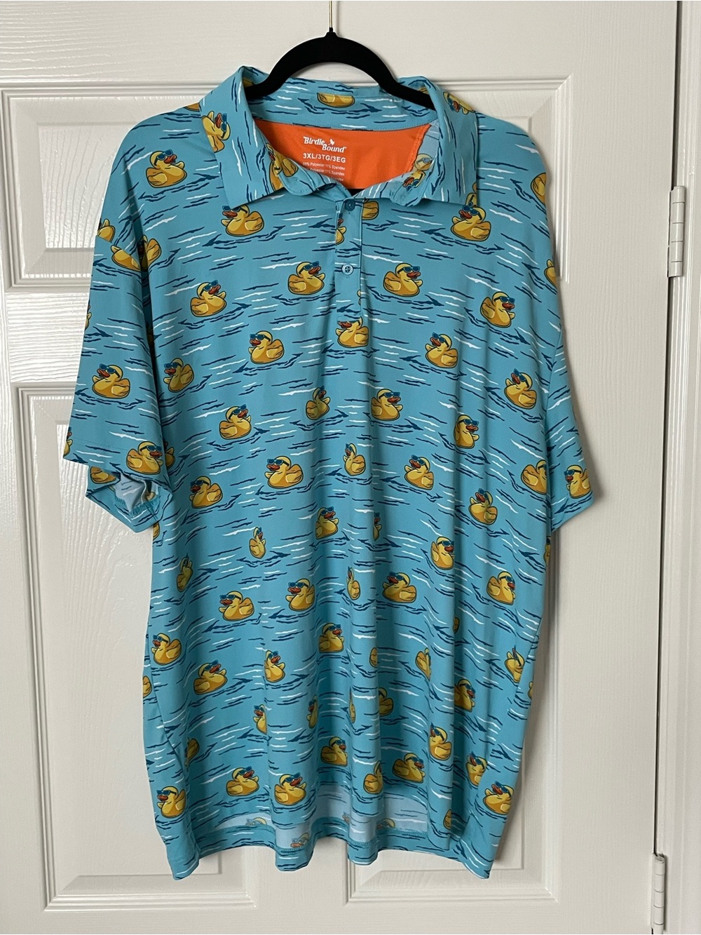 BIRDIE BOUND Men's 3XL - Rubber Duck Patter Blue Polo Golf Shirt Short-Sleeve